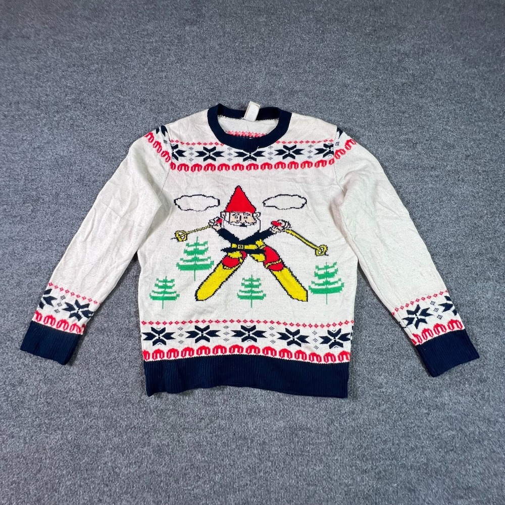 Junk Food Ugly Christmas Sweater Mens XL Ivory Fair Isle Knit Ski Gnome Holiday